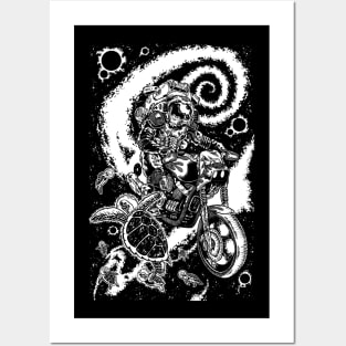 Into the Void Astronaut space turtles psychedelic motorcycle stars Posters and Art